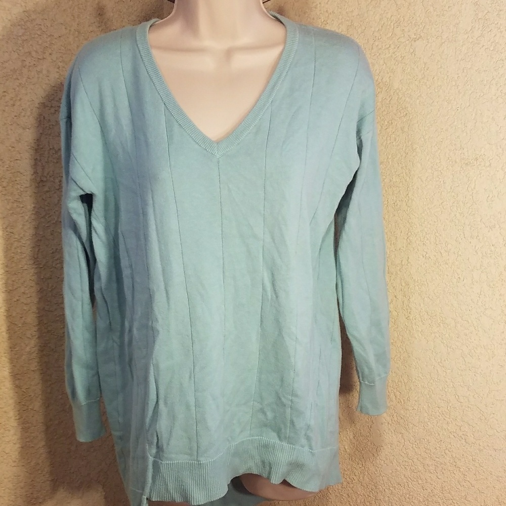Vince Camuto teal greenish blue vneck sweater sz S